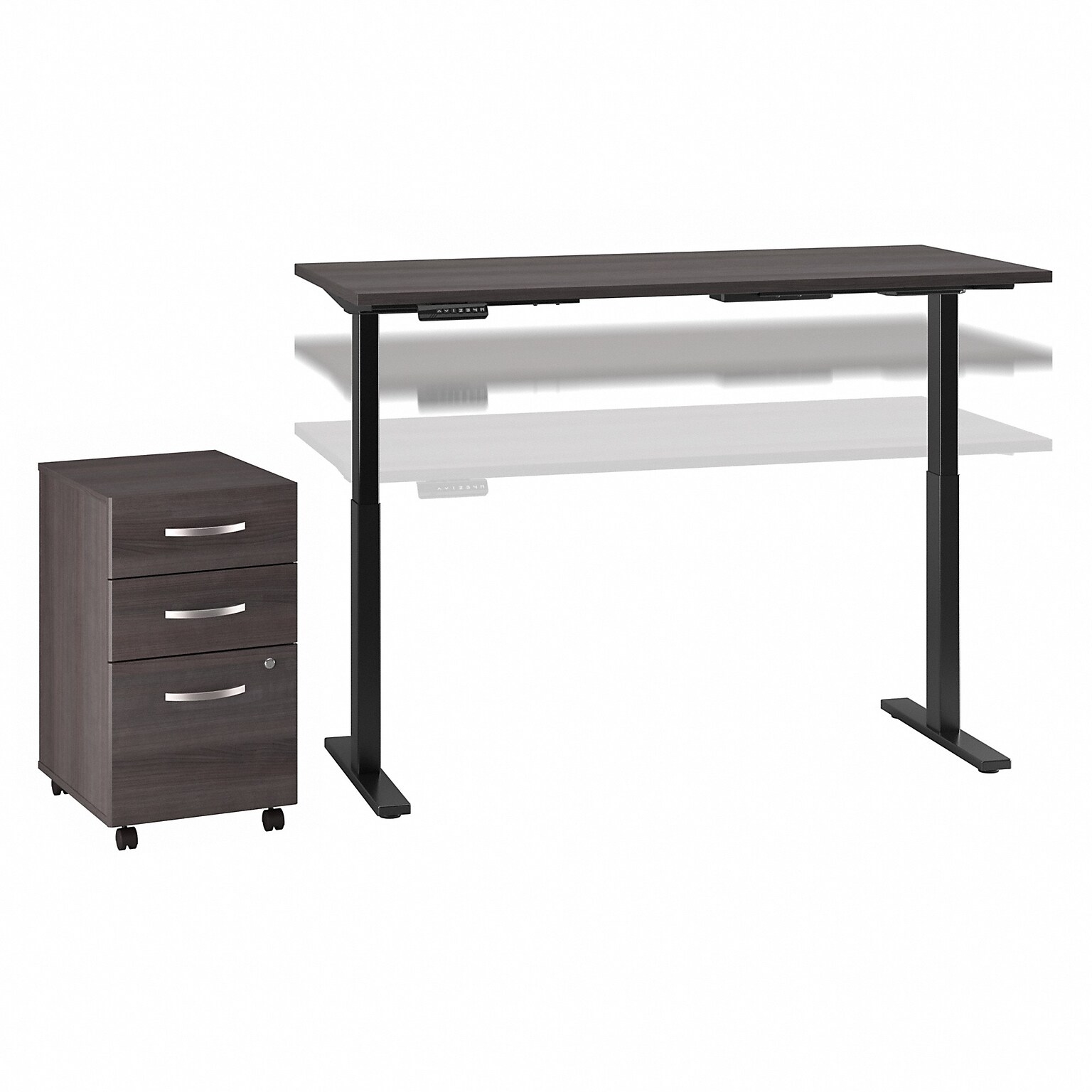 Bush Business Furniture Move 60 Series 72W Electric Height Adj Standing Desk w/ Storage, Storm Gray/Black Powder (M6S006SGSU)