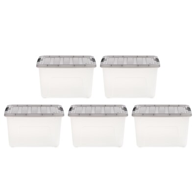 Iris 40 Quart Storage Bin with Latching Lid, Plastic, Clear, 5/Pack (500154)