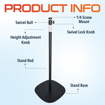 Delton 190S Tilt/Rotate Floor Projector Stand with Height Adjustable 33" - 47", Black (DPS190S)
