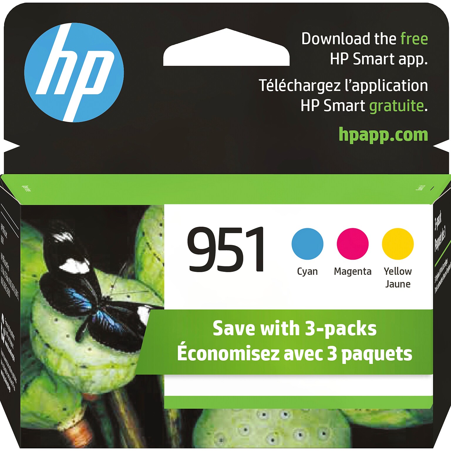 HP 951 Cyan/Magenta/Yellow Standard Yield Ink Cartridge, 3/Pack (CR314FN#140)