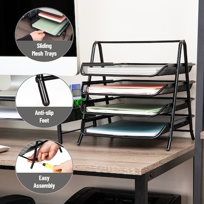 Mind Reader Metal Mesh Front Loading Letter Tray, Letter/Legal Size, Black (4TPAPER-BLK)