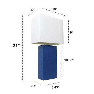 Lalia Home Lexington 21" 2-Pack Leather Base Modern Bedside Table Lamp Set, White Fabric Shade, Blue (LHT-3008-BL-2PK)