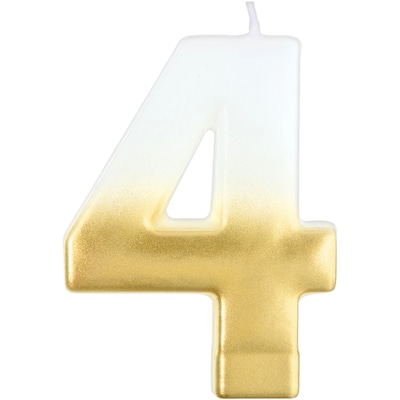 Party City Number 4 Birthday Candle, White/Gold (AM171063)