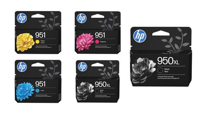 HP 950XL Black High Yield / 951 Cyan, Magenta, Yellow Standard Yield Ink Cartridge Bundle 5-Pack