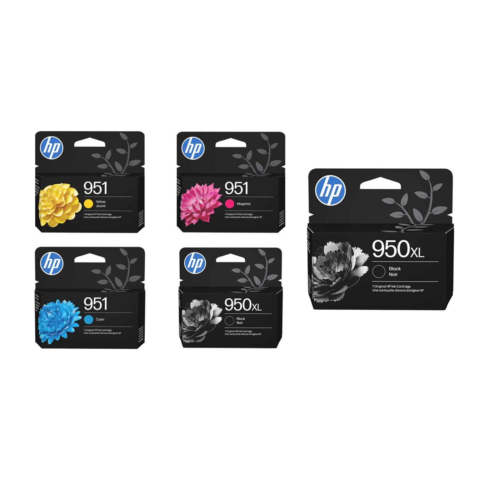 HP 950XL Black High Yield / 951 Cyan, Magenta, Yellow Standard Yield Ink Cartridge Bundle 5-Pack