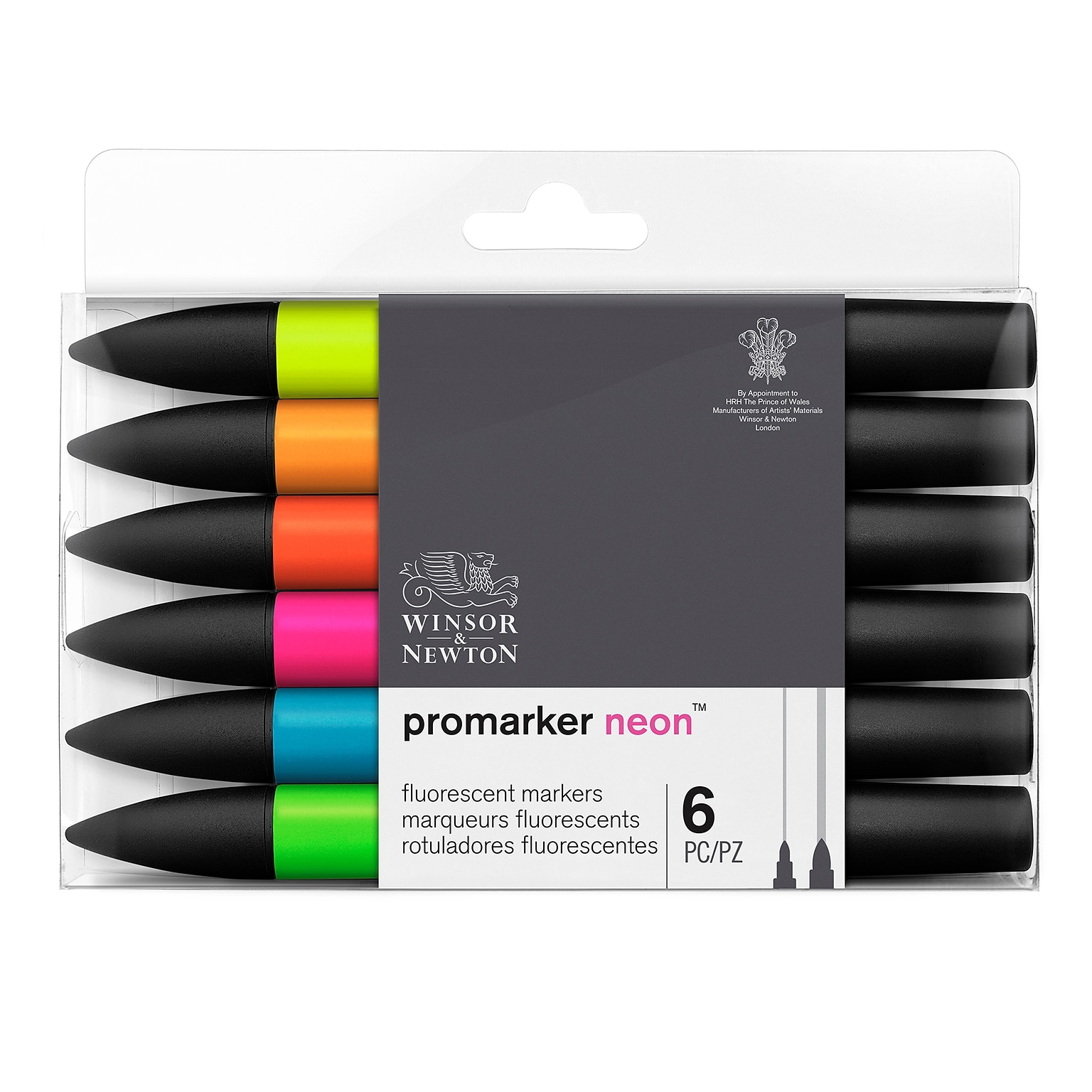 Winsor & Newton Promarker Dual-Tip Alcohol Based Marker, Neon Colors, 6/Pack (WNX0290136)