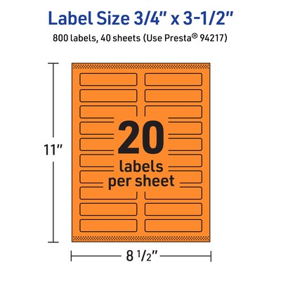 Avery Laser/Inkjet Multipurpose Rectangle Labels, 0.75" x 3.5", Bright Orange, 800/Pack (94217)