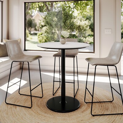 Flash Furniture Acadia 36" Round Wooden Dining Table with Round Base, White Faux Marble/Black Base (STRD36WMATR24B)