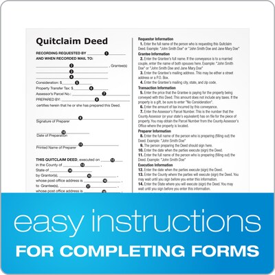 Adams Quitclaim, Deed, Form and Instructions, 8.5" x 11", 4 Sets/Book (LF298)