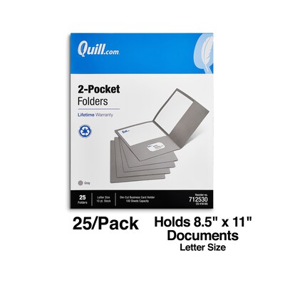 Quill Brand® 2-Pocket Folders, Gray, 25/Box (712530)