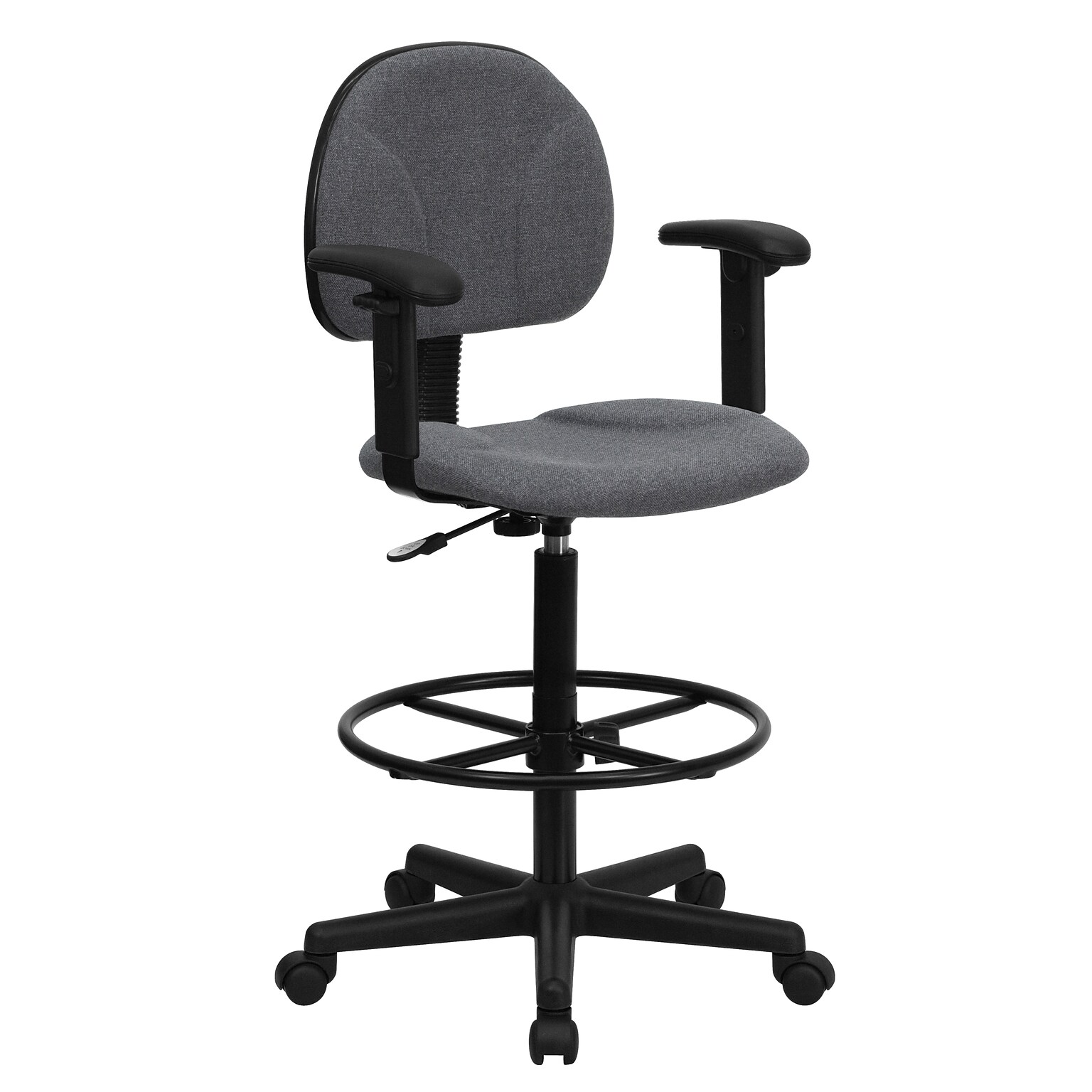 Flash Furniture Mid Back Fabric Ergonomic Drafting Stool With Arms, Gray (BT659GRYARMS)