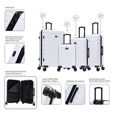 InUSA Trend 4-Piece Hardside Spinner Luggage Set, TSA Checkpoint Friendly, White (IUTRESMLXL-WHI)