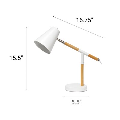 Creekwood Home Nordic LED Desk Lamp, 15.5", Matte White/Wood (CWD-1020-WH)