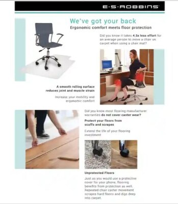 ES Robbins Floor+Mate Carpet & Hard Floor Chair Mat, 46" x 48", Designed for Medium-Pile Carpet, Clear (ESR121442)