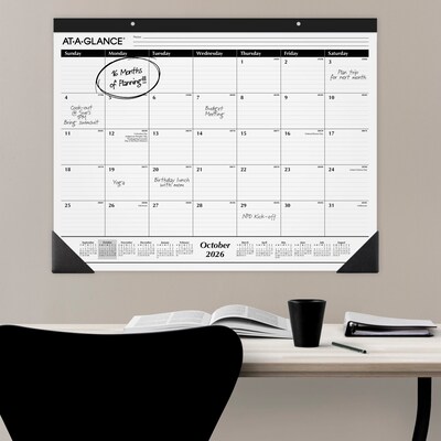 2026-2027 AT-A-GLANCE 21.75" x 17" Academic Monthly Desk Pad Calendar, White/Blue (SKLPAY-32-27)