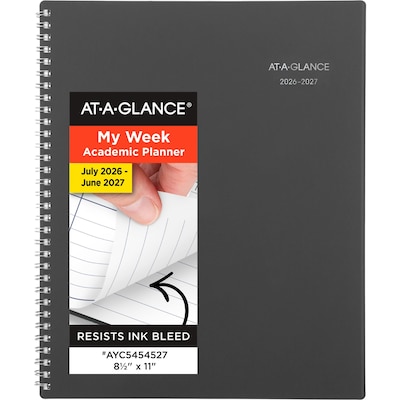 2026-2027 AT-A-GLANCE DayMinder 8.5 x 11 Academic Weekly & Monthly Planner, Plastic Cover, Charcoal (AYC545-45-27)