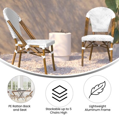 Flash Furniture Lourdes Contemporary Aluminum and PE Rattan Bistro Stack Chairs, White/Gray/Natural, Set of 2 (2SDA6421FWHGYNT)