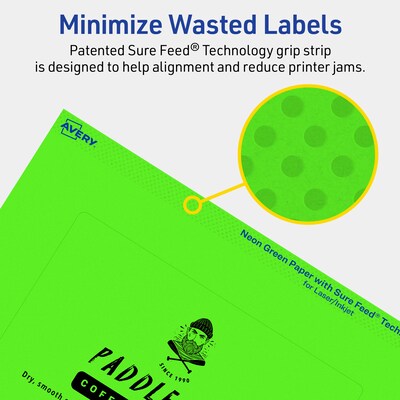 Avery Laser/Inkjet Multipurpose Rectangle Labels, 4" x 6", Neon Green, 20/Pack (94278)