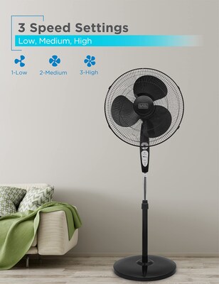 Black & Decker 18" Oscillating Pedestal Fan, 3-Speed, Black (BFSR18"B)