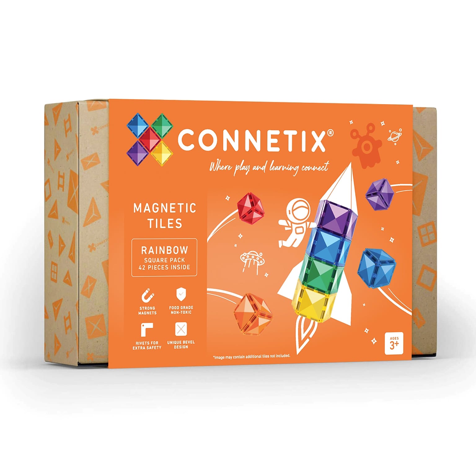 Connetix Magnetic Tiles Rainbow Square Pack, 42 Pieces (CNTR00042SQ)