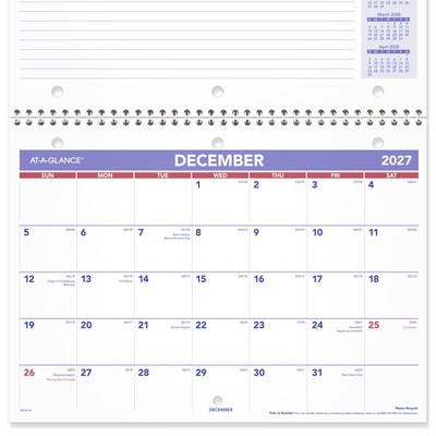 2026-2027 AT-A-GLANCE 11" x 8" Academic Monthly Desk or Wall Calendar, Purple/Red (SK16-16-27)