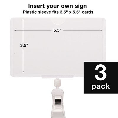 Global Printed Products Card Holder, 3.5" x 5.5", Clear Plastic, 3/Pack (CLIP-35X55)