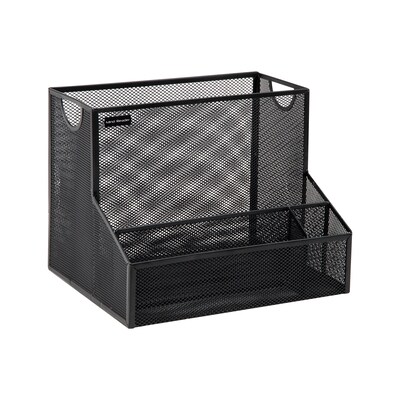 Mind Reader 4-Compartment Metal Desk Organizer, Black (DEEPORG-BLK)