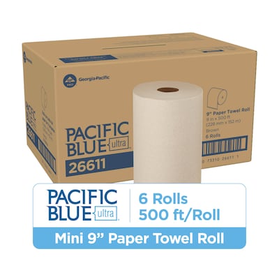 Pacific Blue Ultra Hardwound Paper Towels, 1-Ply, 6 Rolls/Carton (26611)