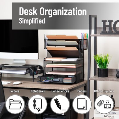 Mind Reader Metal Mesh Desk Organizer, Black (MSUP7C-BLK)