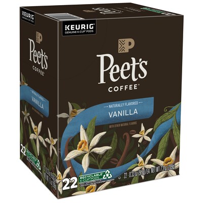 Peets Coffee Vanilla Coffee, Keurig K-Cup Pod, Light Roast, 22/Box (5000376697)