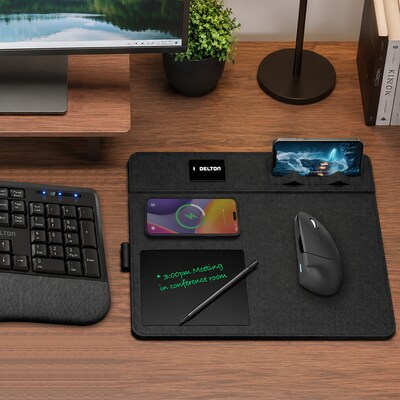 Delton S12/D101 Ergonomic Vertical Wireless Mouse and 15W Wireless Charging Mouse Pad Bundle, Black (DMWS12BD1)