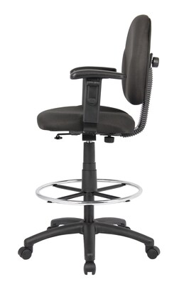 Boss® Fabric Drafting Stool with Adjustable Arms & Footring; Black