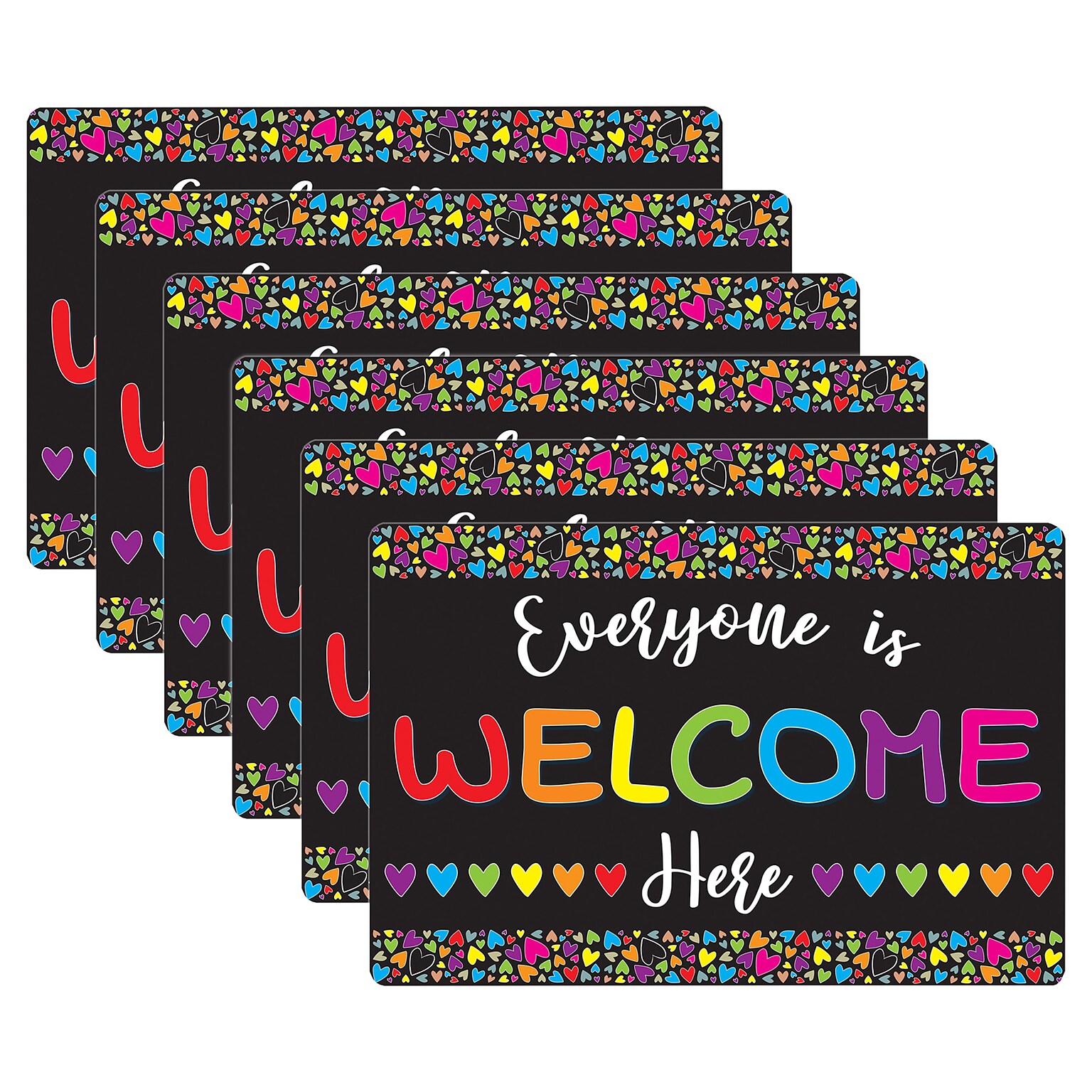 Ashley Smart Poly Computer Mouse Pad, 8 x 10, Everyone is Welcome Here, Hearts, 6/Pack (ASH12501-6)