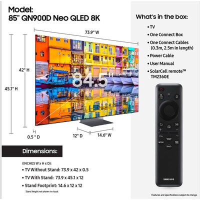 Samsung Neo QN900D 85” Smart QLED 8K UHD AI Enabled TV (QN85QN900DFXZA)