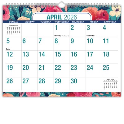 2026-2027 Excello Brands 8.5 x 11 Academic Monthly Wall Calendar, Teal Floral (NAY27-8511WC-17)