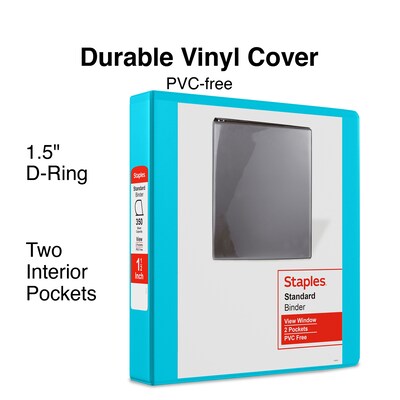 Staples® Standard 1.5 3 Ring View Binder with D-Rings, Teal (58652)