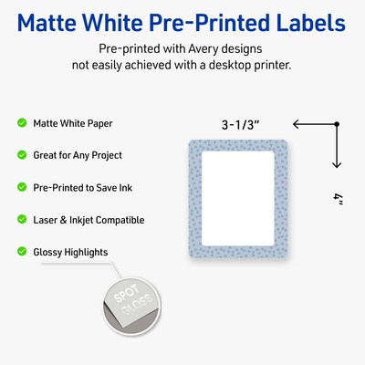Avery Laser/Inkjet Rectangle Multipurpose Labels, 4 x 3-1/3, White, 40/Pack (S00F8J)