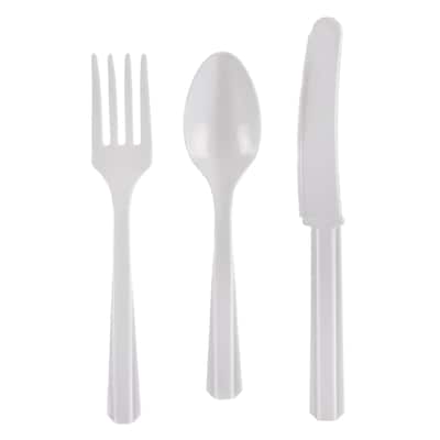 Party City Plastic Assorted Cutlery, Lightweight, White, 24 Pieces/Pack (AM4523-08)