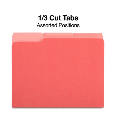 Quill Brand® File Folders, Assorted Tabs, 1/3-Cut, Letter Size, Red, 100/Box (740913RD)