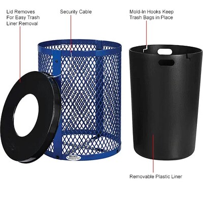 Global Industrial Outdoor Diamond Steel Trash Can w/ Flat Lid, 36 Gallon, Blue (261924BL)