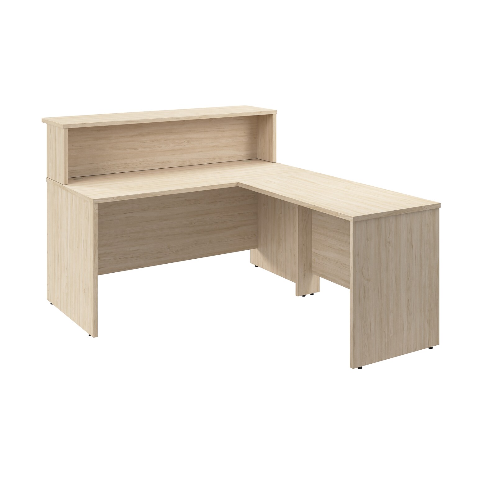 Bush Business Furniture Arrive 60W L Shaped Reception Desk with Shelf, Natural Elm (ARV003NE)