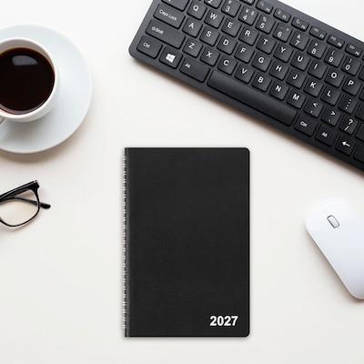 2027 Staples 5" x 8" Weekly & Monthly Appointment Book, Faux Leather Cover, Black (ST58454-27)