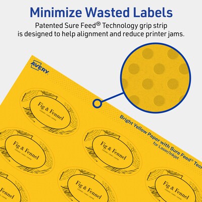 Avery Laser/Inkjet Oval Multipurpose Labels, 1.5" x 2.5", Bright Yellow, 360/Pack (94051)