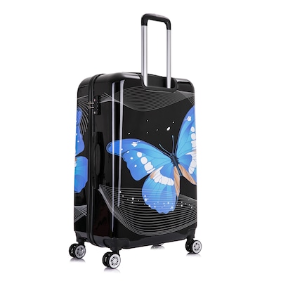 InUSA Hardside Butterfly Suitcase, 4-Wheeled Spinner, TSA Checkpoint Friendly, Black Butterfly (IUAPCSML-BBU)