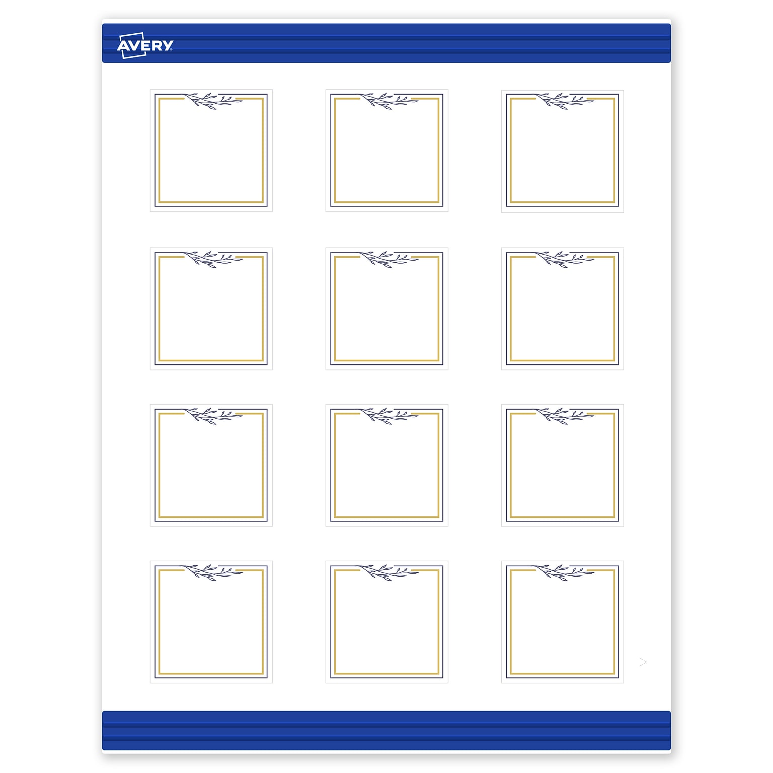 Avery Gold & Navy Border with Florals Matte Blank Card, White, 120/Pack (S00-DNN)