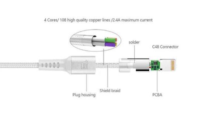 LAX Gadgets Lightning to USB-A Charging Cable, 10 ft. (MFI10FTSLV)