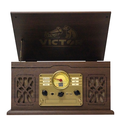 Victor State 7-in-1 Turntable Music Center w/ 3-Speed Record Player, CD/MP3/Cassette, FM, Dual Bluetooth In/Out, Espresso