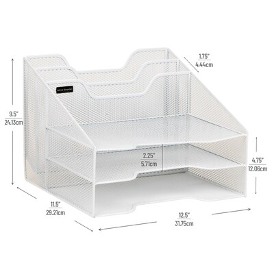 Mind Reader 5-Compartment Metal Mesh File Organizer, White (MESHBOX5-WHT)