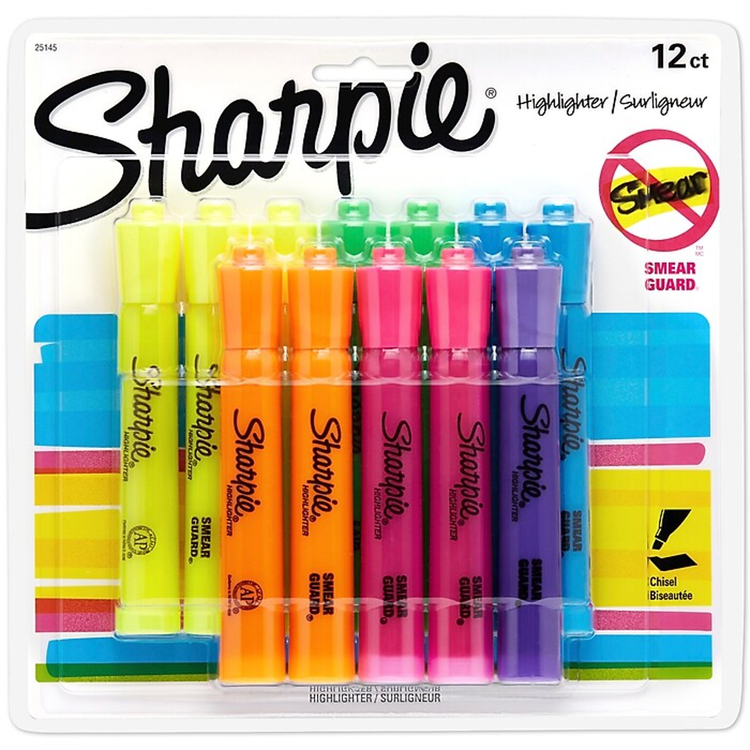 Sharpie Tank Highlighter, Chisel Tip, Assorted, Dozen (25145)