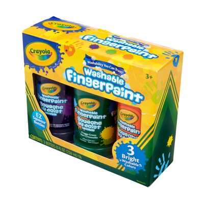 Crayola Washable Finger Paints, Assorted Colors, 8 oz., 3/Box (55-1311)